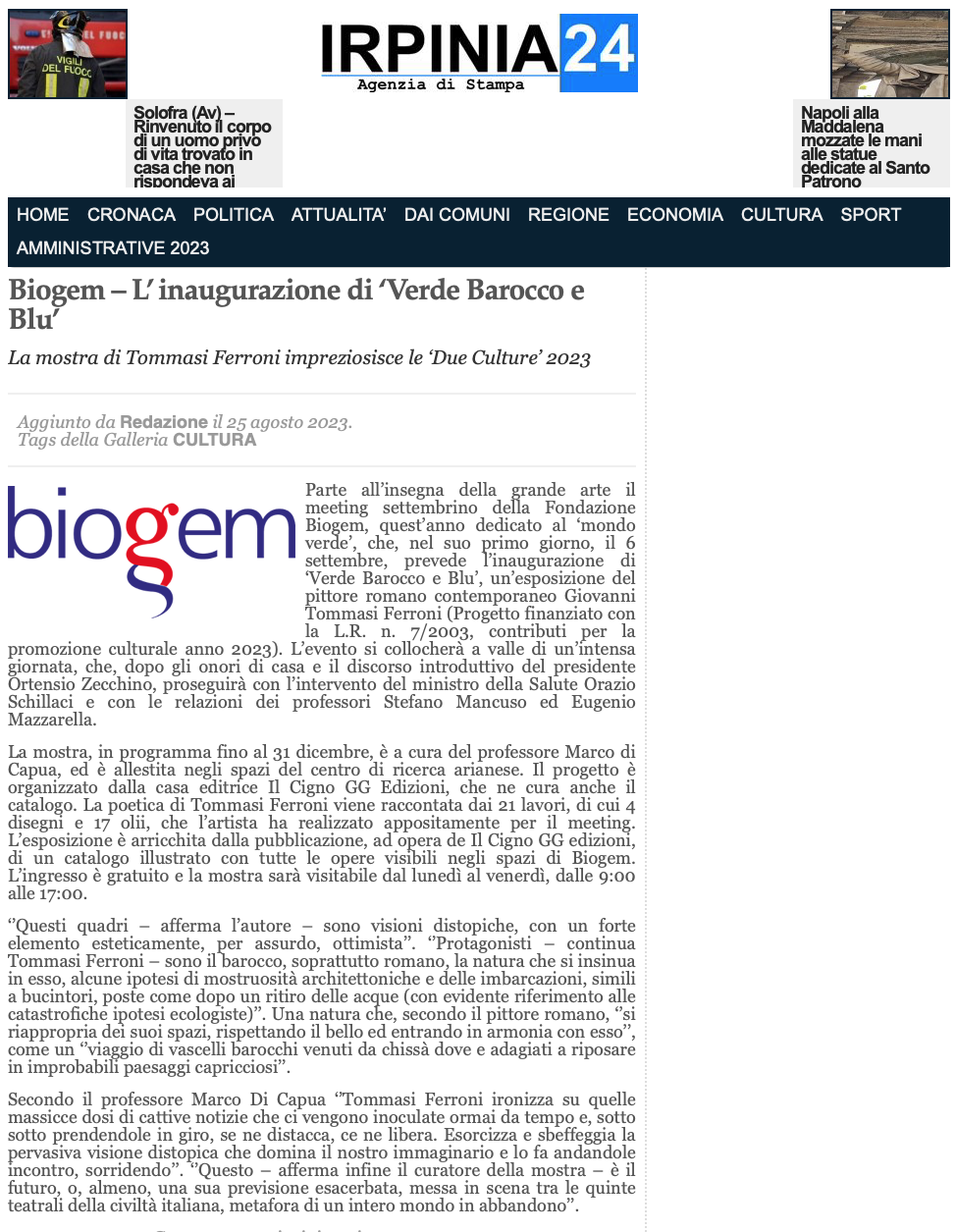 Biogem l'inaugurazione di verde barocco e blu